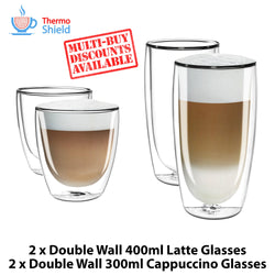2 x Cappuccino + 2 x Caffe Latte Double Wall Dual Thermo Glasses Glass Set - Thefridgefiltershop 